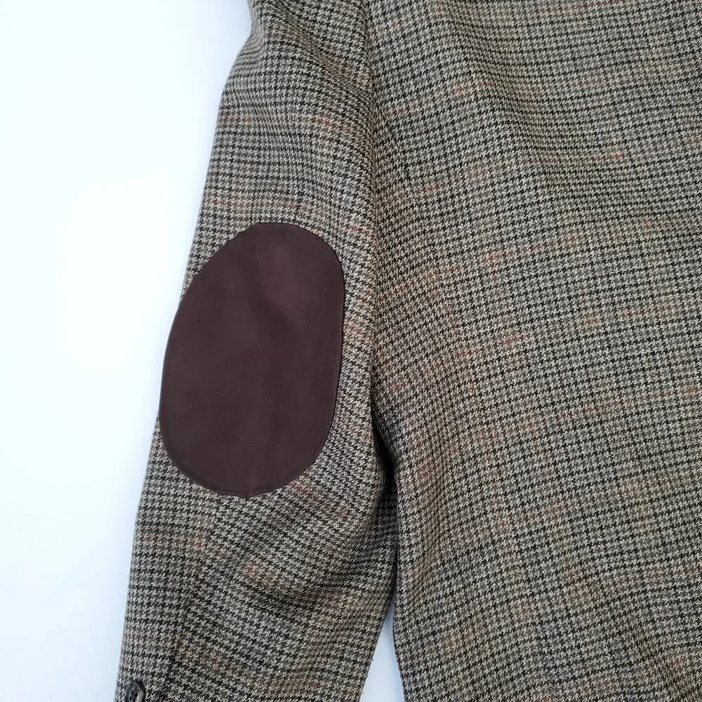 Saddlebred Blazer Sport Coat Academia Wool Blend Elbow Patch Houndstooth 48R
